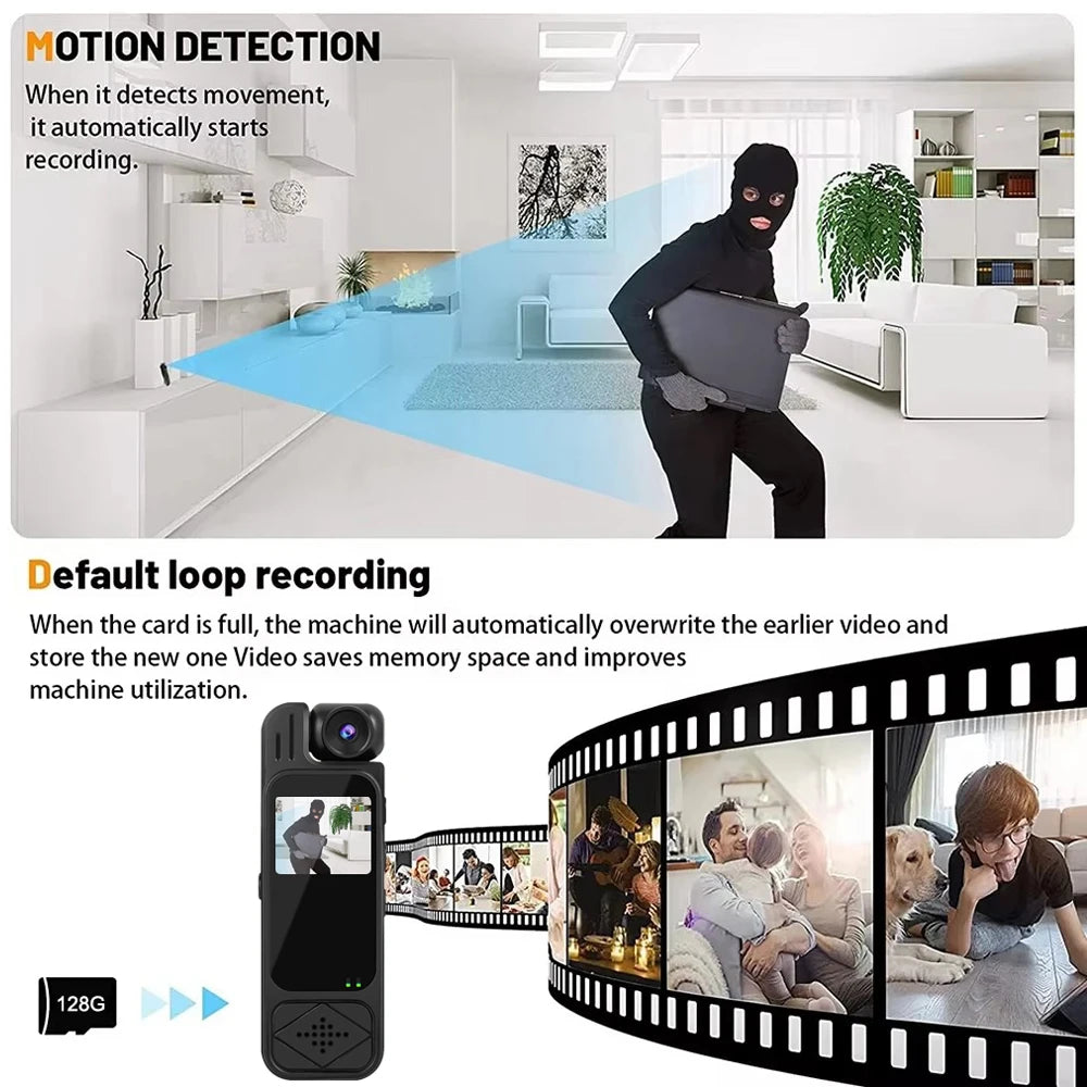 Mini Body Camera - 1080P HD Sports Recorder with Infrared Night Vision and 1.3-Inch Display