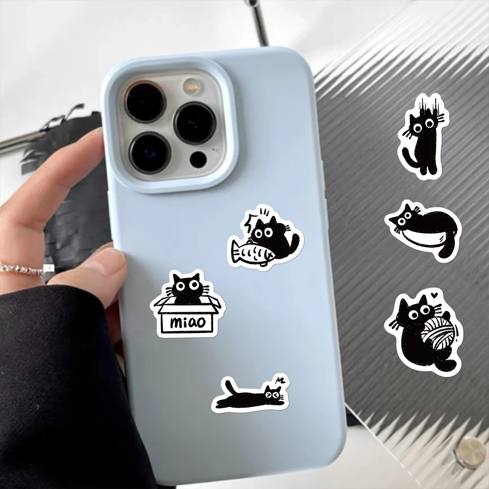 500pcs Cartoon Black Cat Stickers – Cute DIY Decals for Laptops, Scrapbooks, Diaries, Guitars, Helmets & Water Bottles