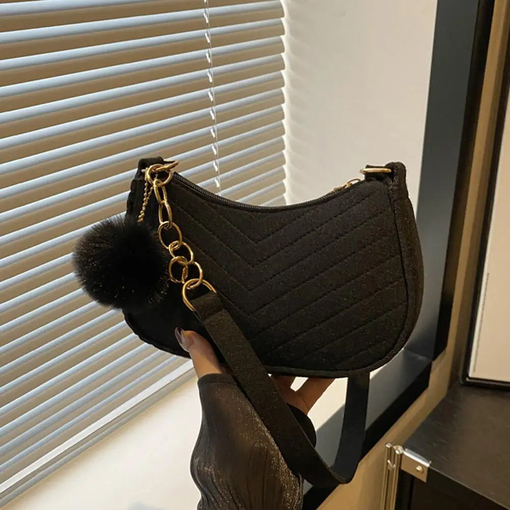 Mini Women's Shoulder Bag - Fashion Felt Underarm Saddle Handbag