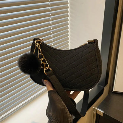 Mini Women's Shoulder Bag - Fashion Felt Underarm Saddle Handbag