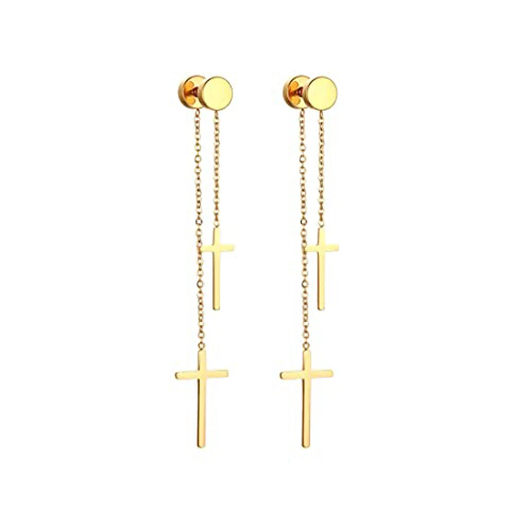 Gold Cross Huggie Hoop Earrings - Minimalist Dangle Charm Jewelry for Men & Women