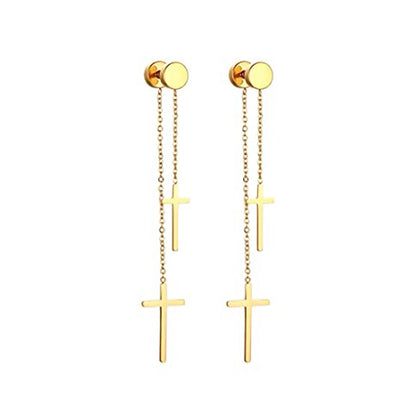 Gold Cross Huggie Hoop Earrings - Minimalist Dangle Charm Jewelry for Men & Women