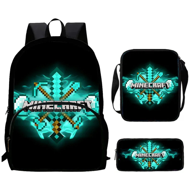 Mini-Craft Kids School Backpack Set — Front Pocket Backpack, Shoulder Bag & Pencil Case for Boys & Girls Ages 5-10