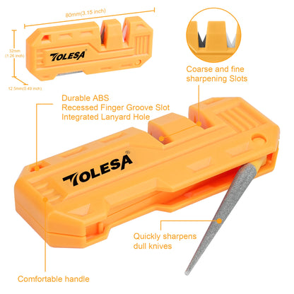 TOLESA Mini Knife Sharpener - 2-in-1 Pocket Whetstone with Diamond Rod for Outdoor and Kitchen Tools