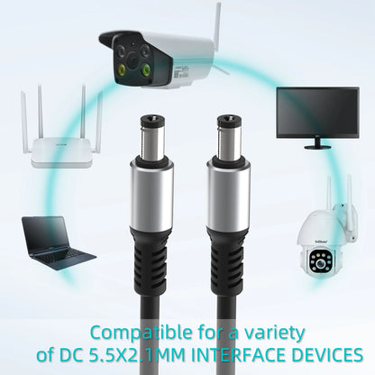 DC5521 Power Extension Cable - 5.5×2.1mm Male-to-Male DC Connector for Compatible Power Devices