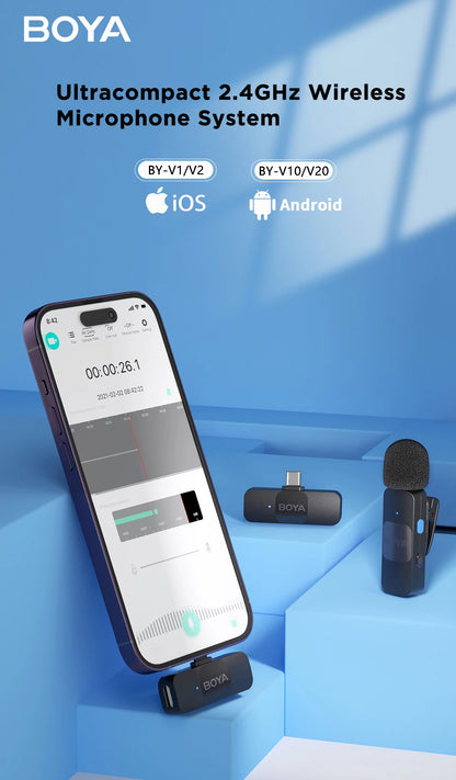 BOYA BY-V Wireless Lavalier Microphone – Professional Mini Mic for iPhone, iPad, Android, Live Broadcast, Gaming, Recording & Vlog