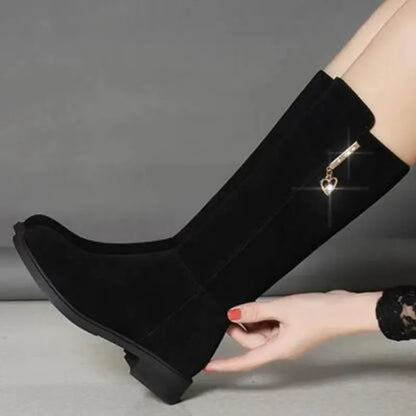 2025 Women’s Plush Snow Boots – Casual Flat Cotton Thigh-High Winter Shoes with Side Zipper