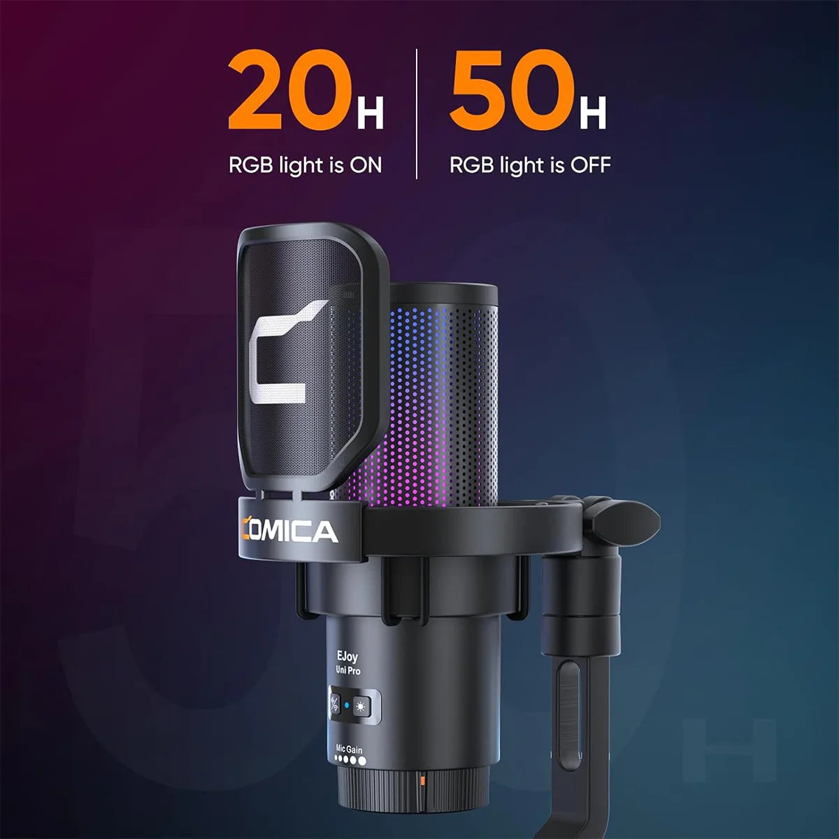 COMICA Uni Pro Wireless USB Gaming Microphone – Noise-Canceling Condenser Mic with RGB Lights for PC, Laptop & Smartphone