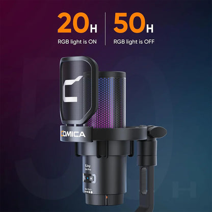 COMICA Uni Pro Wireless USB Gaming Microphone – Noise-Canceling Condenser Mic with RGB Lights for PC, Laptop & Smartphone