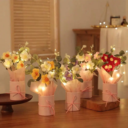Handmade Crochet Wool Flower Bouquet – Artificial Yarn Flowers for Home Decor & Valentine’s Day Gift