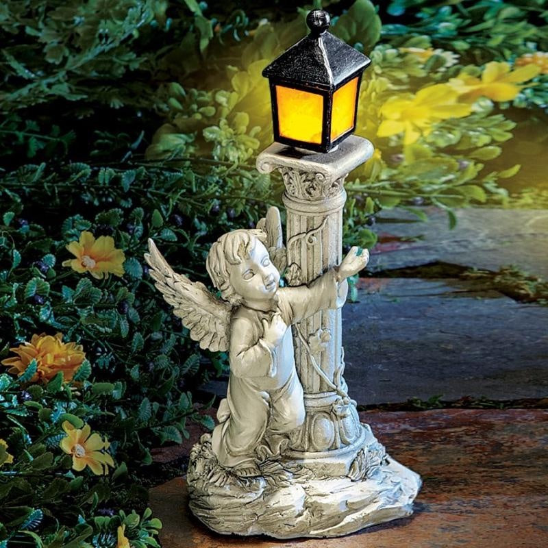 Solar Lamp Angel Sculpture – European Roman Column Resin Outdoor Garden & Courtyard Home Decoration