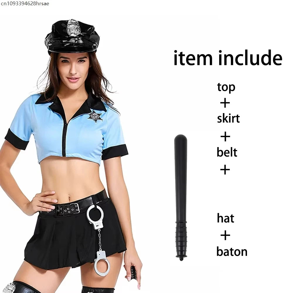 Women's Police Officer Costume - Halloween Carnival Uniform & Cop Lingerie Set
