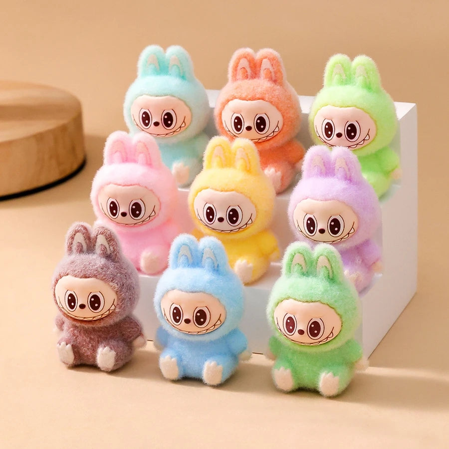 1/9PCS Labubu Cartoon Mini Flocking Doll Pendant – Cute DIY Kawaii Toy Gift Accessories