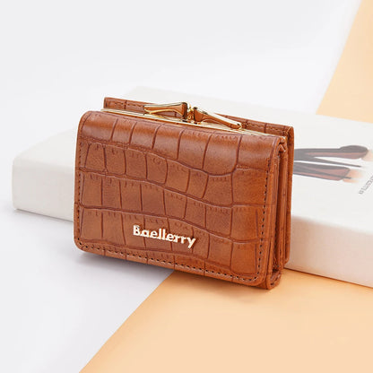 Baellerry Short Women’s Wallet — Crocodile Pattern Coin & Card Holder with Photo Slots, Hasp Purse for Girls