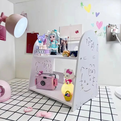 Hello Kitty 2-Tier Desktop Storage Shelf - Kawaii Desk Organizer & Makeup Stationery Display Rack