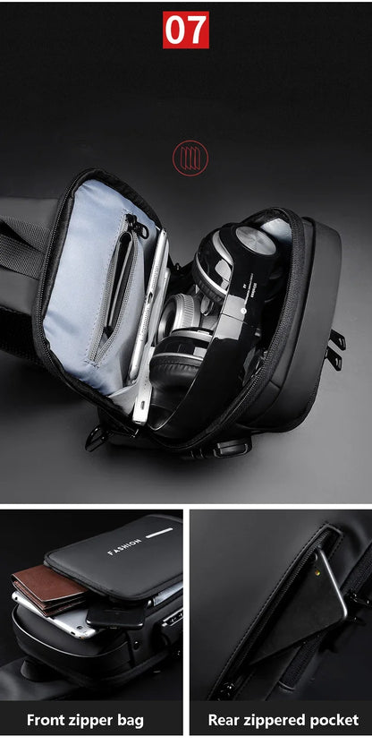 Designer Multifunction Anti-Theft USB Shoulder Bag – Travel Crossbody Messenger Sling Chest Bag for Men, Luxury Brand