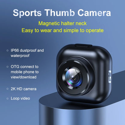 Lenovo 2K Mini Action Camera - Thumb-Sized HD Video Recorder for Cycling, Diving & Outdoor Adventures
