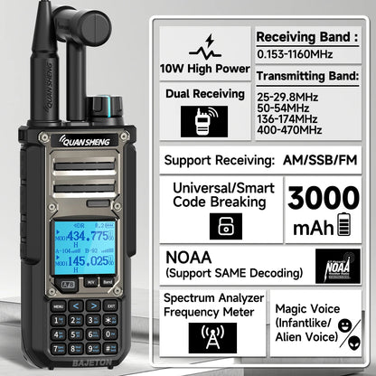 Quansheng TK11-8 10W Walkie Talkie - Dual-Receive CB Radio with 27MHz, CW/LSB, LW/MW/SW, NOAA, and USB-C Charging for UV-K5-8 and TK-11-5
