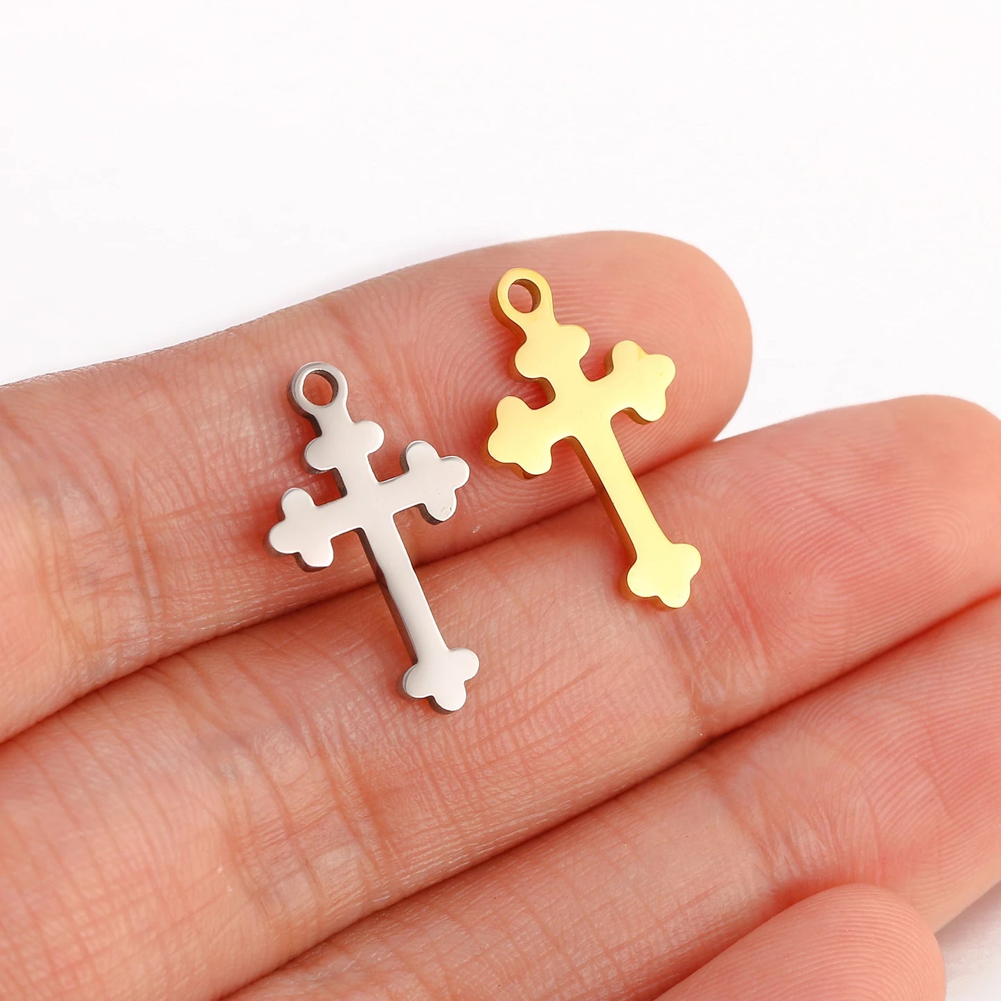 Stainless Steel Cross Charms Set - 5Pcs DIY Jewelry Pendants for Bracelets, Earrings & Necklaces