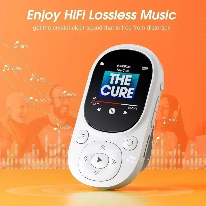 32GB Bluetooth MP3 Music Player – Clip-On, Lossless Sound, FM Radio, Voice Recorder, Supports 128GB TF Card