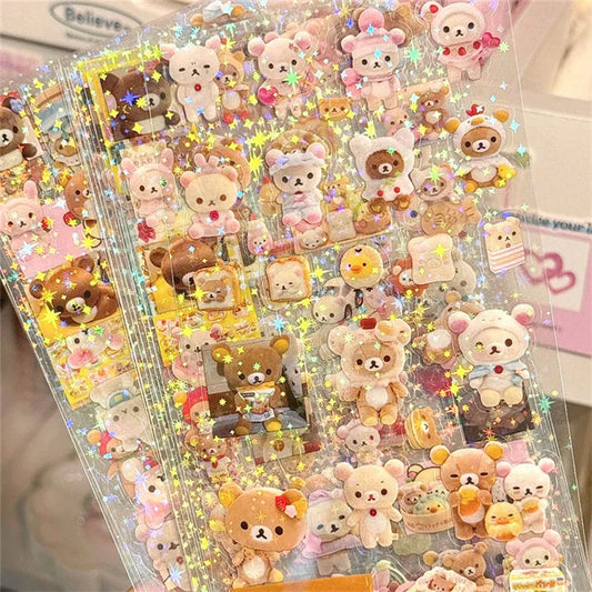 5Pcs Rilakkuma Cutting Stickers – Cute Bear & Hello Kitty Cartoon DIY Stickers for High-Quality Material & Crafts