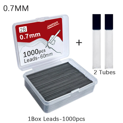 1000pcs Mechanical Pencil Lead Refills - 0.5 0.7 0.9mm 2B 60mm Art Drawing Automatic Pencil Replacement with 2 Tubes - Stationery