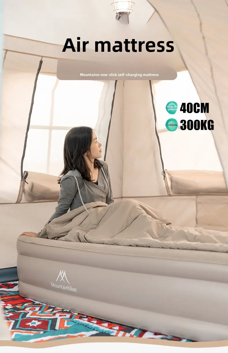 MOUNTAINHIKER 2025 Inflatable Air Mattress – PVC Glamping Sleeping Mat with Built-in Pump for 1-3 Persons