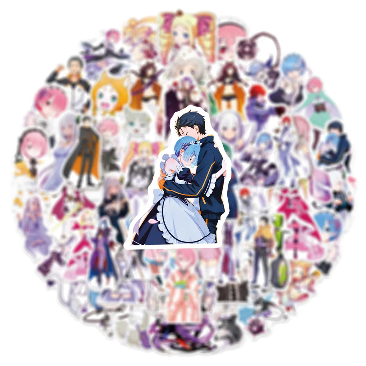 50PCS Re:Zero Anime Stickers – Rem, Ram & Emilia Waterproof Decals for Laptops, Water Bottles & Luggage
