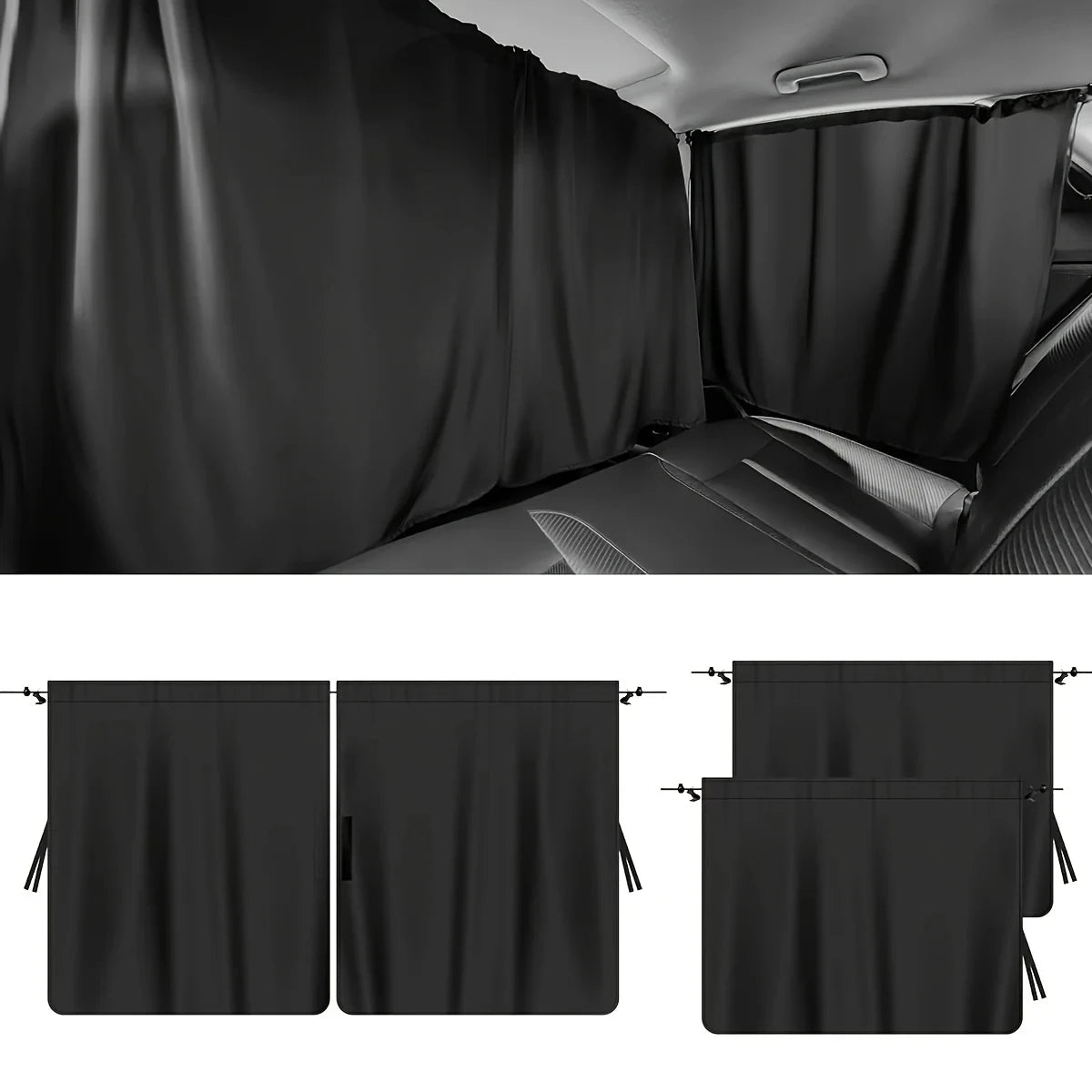 4PCS Car Privacy Curtain Set – Detachable Window Shade Covers for Travel, Camping & Night Rest, Universal Car Sun Privacy Drapes