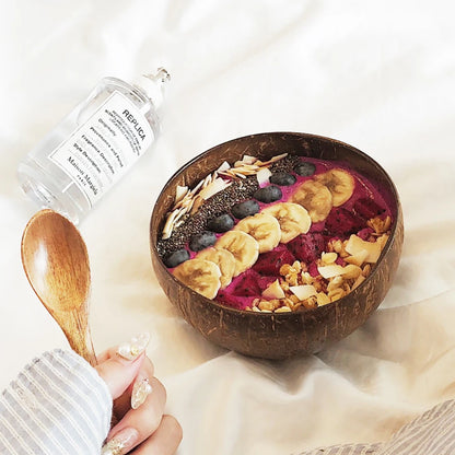 Natural Coconut Bowl and Spoon Set - Eco-Friendly Wooden Tableware for Kitchen and Dining