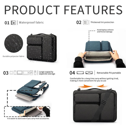 Waterproof Laptop Shoulder Bag - Notebook Sleeve for MacBook Air/Pro, Fits 14 and 15.6 Inch, Business and Student Handbag