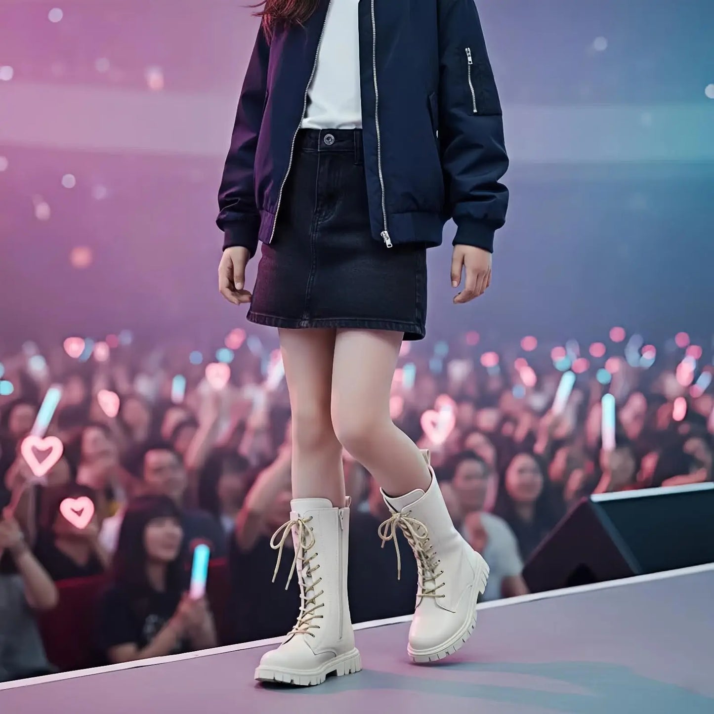 Anti-Slip Punk Gothic Winter Boots for Teen Girls – Mid-Calf Faux Leather Ankle Combat Boots with Side Zipper