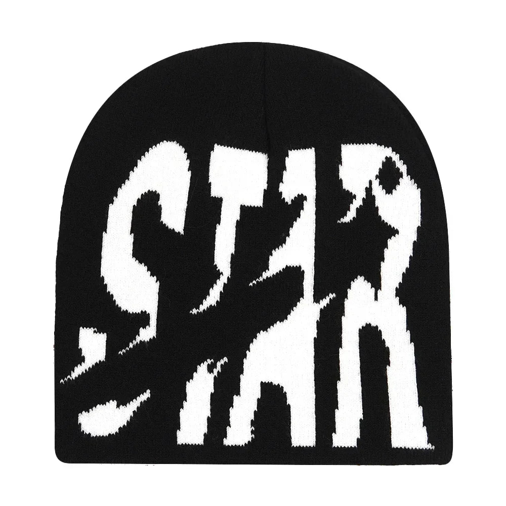 Y2K Letter Knitted Beanie Cap – Unisex Winter Autumn Warm Ski Skullcap, Hip Hop Streetwear Ear Cover Hat for Men & Women