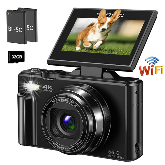 4K Compact Digital Camera – 18x Zoom, Vintage Vlog Video Recorder, 180° Flip Screen, WiFi Webcam for YouTube