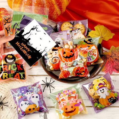 Halloween Candy Bags - Clear Self-Adhesive Treat Bags for Party Favors, Cookies & Gifts