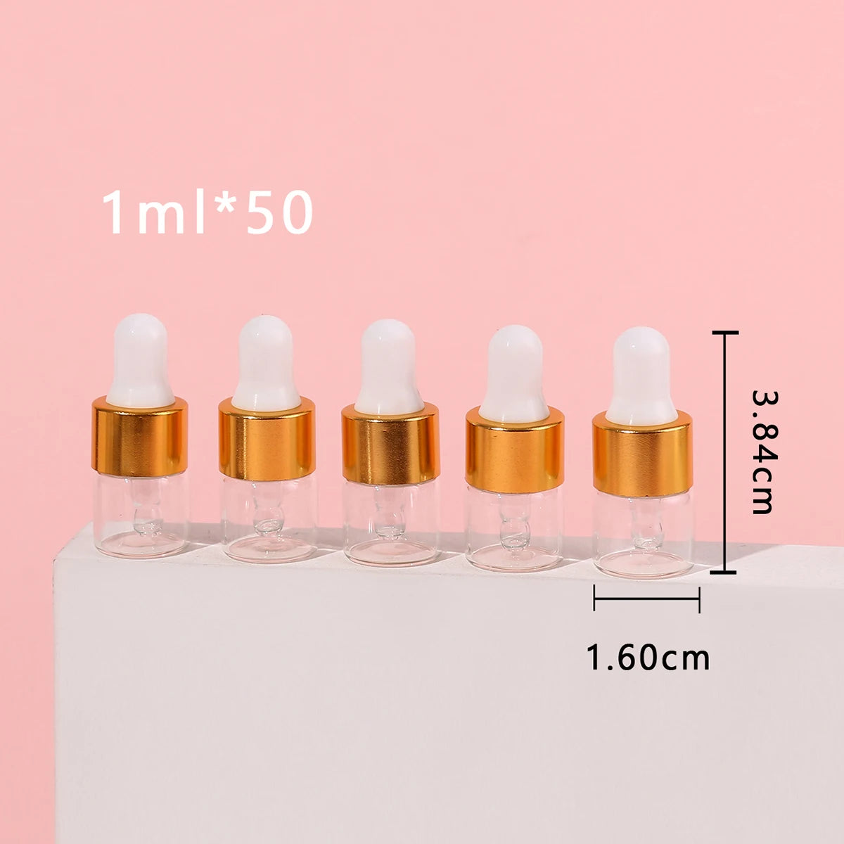 50pcs 1ml Clear Mini Glass Dropper Bottles – Small Essential Oil Sample Bottles with Glass Eye Droppers for Travel