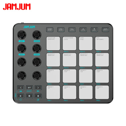 JAMJUM JP-1 MIDI Controller - Wireless 16-Pad RGB Backlit USB-C Portable MIDI Pad for Music Production