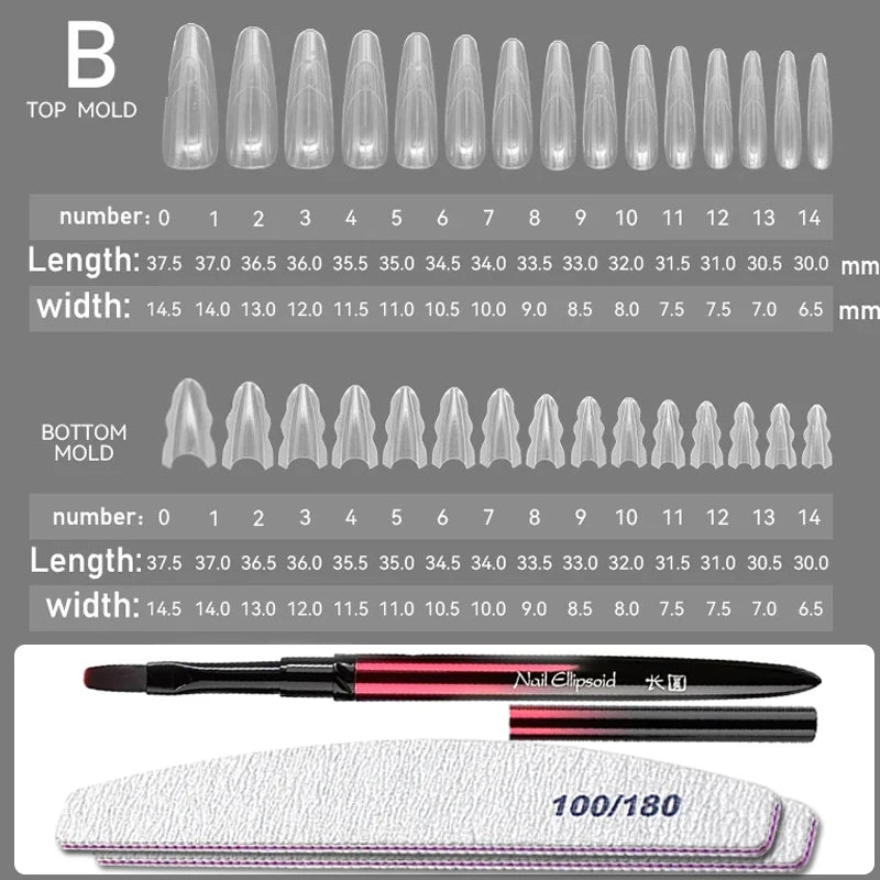 180pcs Sandwich Dual Nail Forms – 15 Sizes Coffin & Almond Nail Extension Molds for Manicure, Top & Bottom Forms