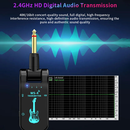 2.4G Wireless Guitar System – Transmitter & Receiver Set for Electric Guitar & Bass, 48K/16bit Real-Time Transmission