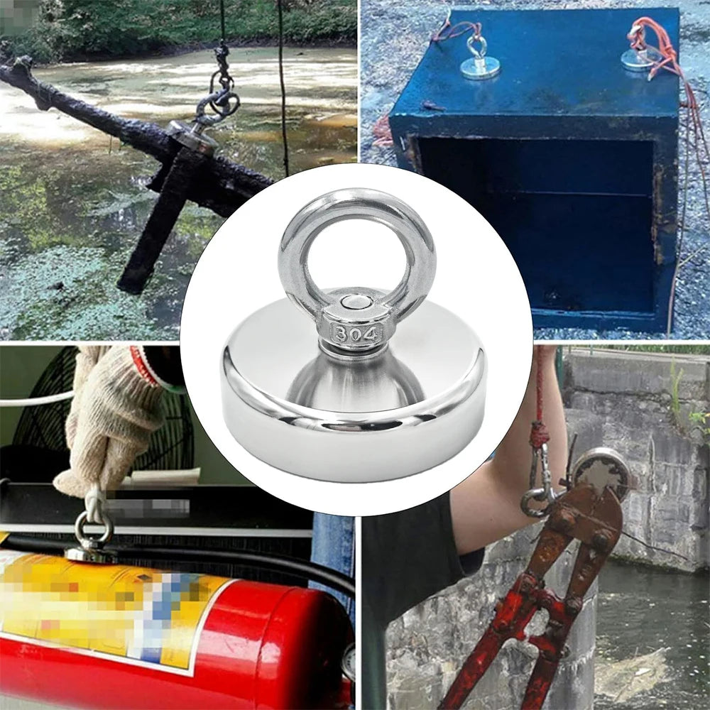 D16~D42mm Super Strong Neodymium Fishing Hook Magnet — N52 Heavy Duty Rare Earth Eyebolt with Countersunk Hole for Salvage
