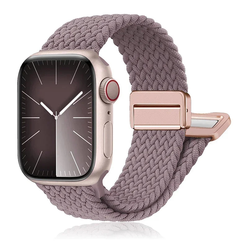 Braided Nylon Magnetic Apple Watch Band – Adjustable Sport Loop Strap for iWatch Series SE 6–10 & Ultra 2 (38mm–49mm)