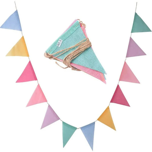 4m Colorful Jute Linen Pennant Flags - Birthday, Wedding, Christmas Party Bunting Banners - Home Decor Hanging Decorations
