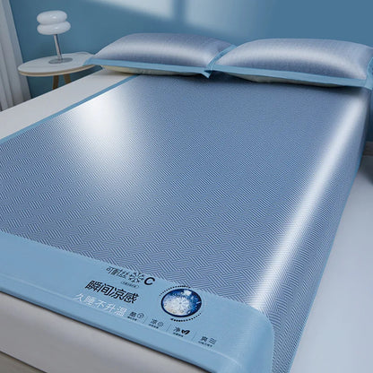 Cooling Ice Silk Bed Mat - Carbon Fiber Summer Mattress Cover with Pillowcase