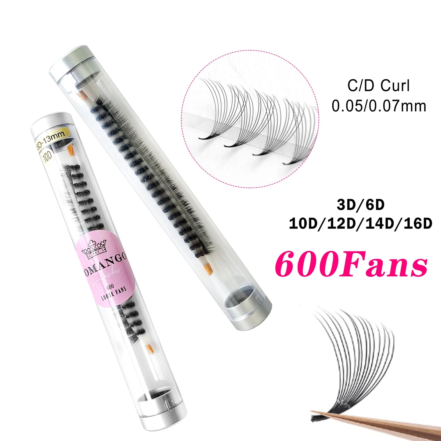 CoMango 600Fans Premade Volume Eyelashes – C/D Curl 8-15mm Loose Fan Extensions, Cat Eye Mega Russian Soft Lashes