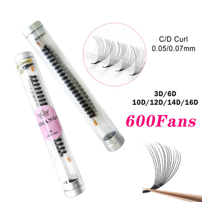 CoMango 600Fans Premade Volume Eyelashes – C/D Curl 8-15mm Loose Fan Extensions, Cat Eye Mega Russian Soft Lashes