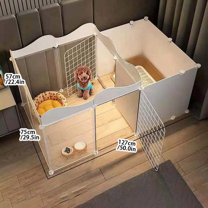 Indoor Pet Dog Enclosure Kennel – Small Dog Fence with Isolation Door & Built-In Toilet Area