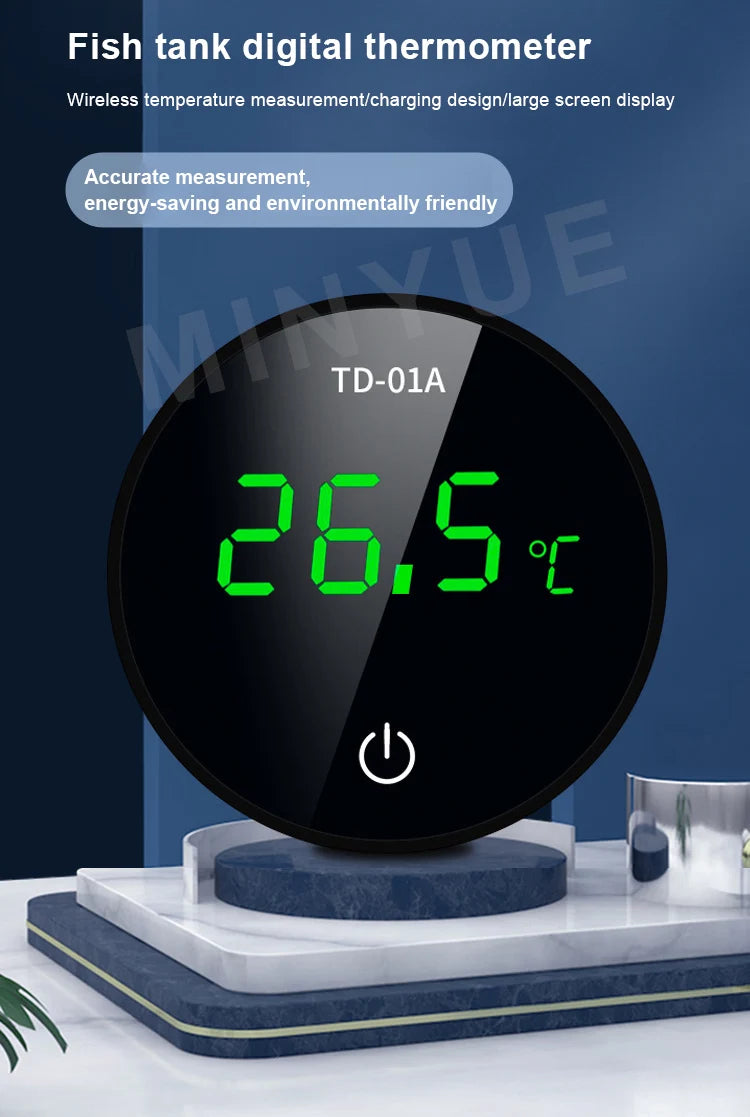 MINYUE LCD Digital Aquarium Thermometer – High Precision External Fish Tank Thermometer with Type-C Charging (-9.9 to 50℃)
