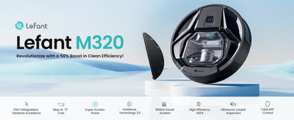 Lefant M320 Robot Vacuum Cleaner with Mop – 6000Pa Suction, 210 Min Runtime, 800ML Dustbin, Carpet Detection