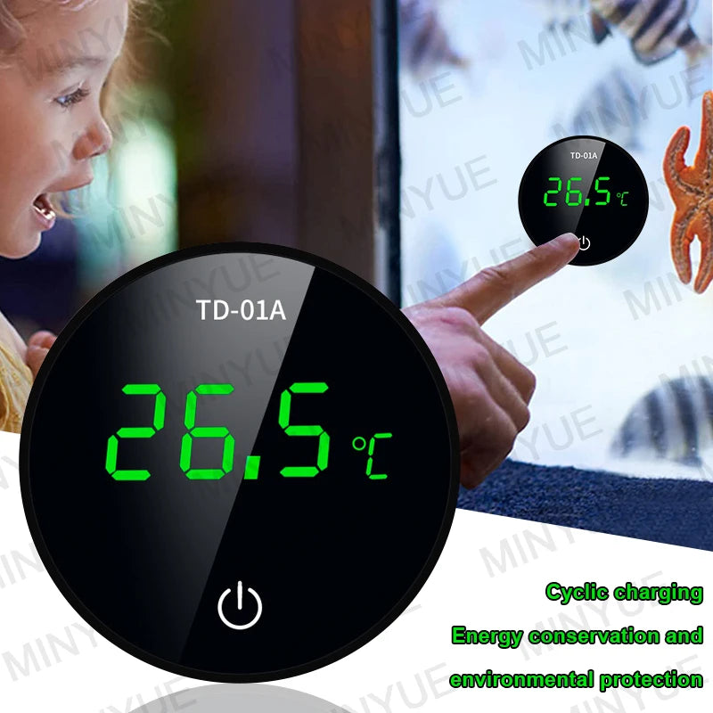 MINYUE LCD Digital Aquarium Thermometer – High Precision External Fish Tank Thermometer with Type-C Charging (-9.9 to 50℃)