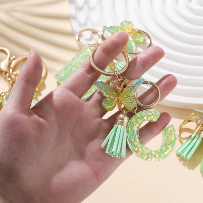 A-Z Initial Letter Resin Keychain - Green Butterfly Lobster Key Ring & DIY Charm